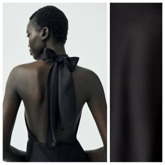 NWT. Zara Black Satin Effect Short Dress. Size S - Picture 7 of 13